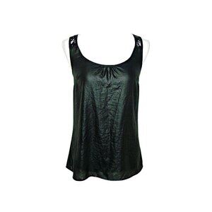 G By Guess Womens Shimmer Pullover Tank Top Black 1/2 Floral Lace Top Size XS